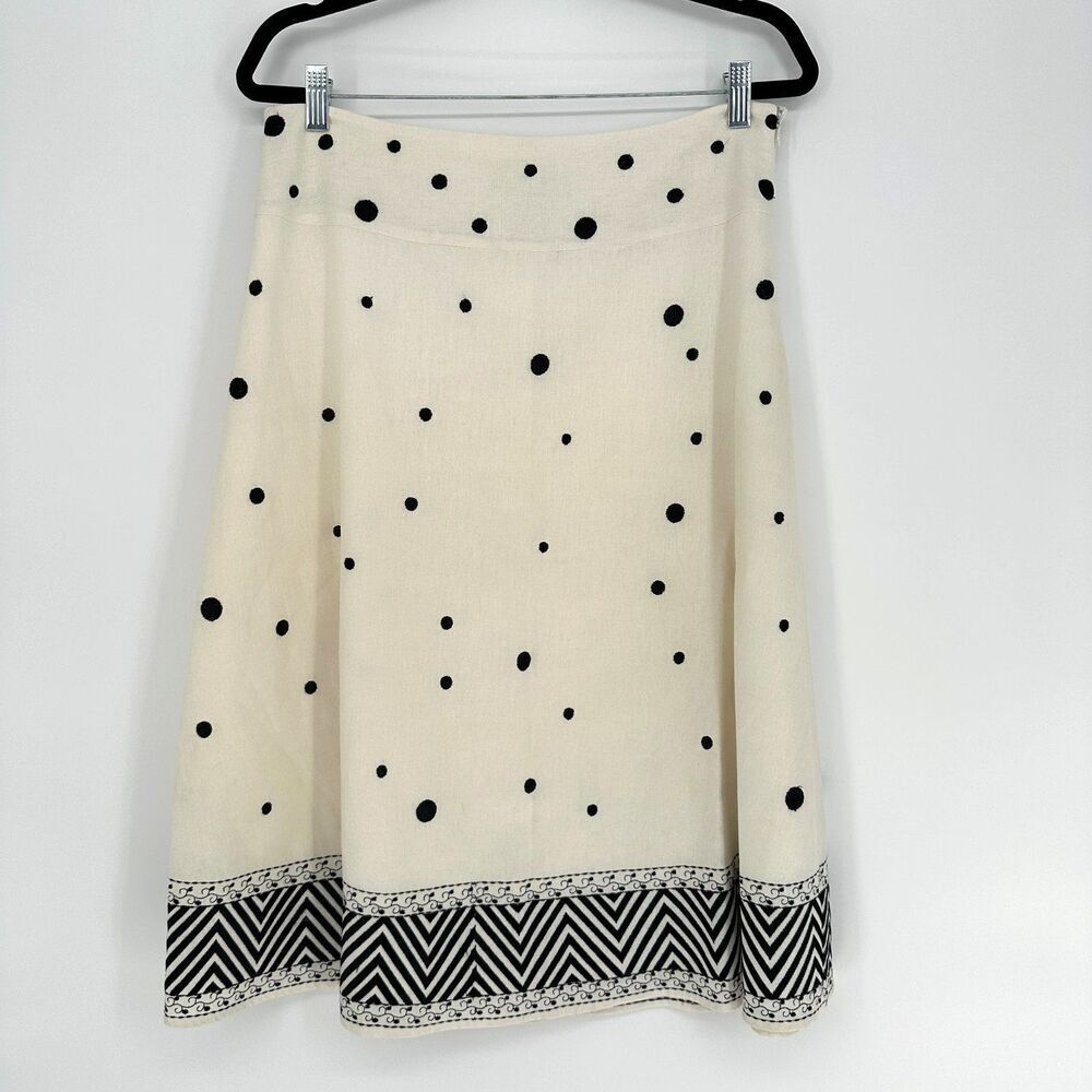 Vintage Carole Little Womens Linen Midi Skirt Size 10 Polka Dot Embroidered
